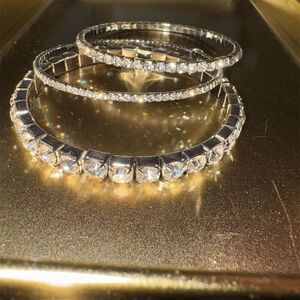 Jessica Simpson Rhinestone Bangle Bracelet Set Stackable Clear